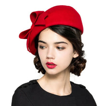 Load image into Gallery viewer, Elegant 100% Wool Felt Fedora White Black Ladies Red Hats